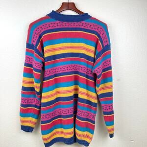 Vintage 80s Womens Sweater Sz L Oversized Colorful Roll Neck Indie Grunge Long